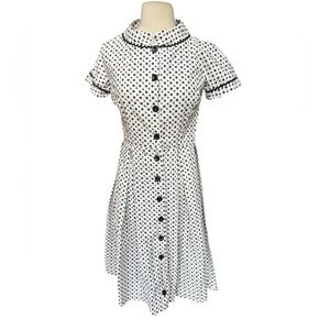 1940s/50s 100% Cotton Ditsy Floral & Square Print, w/Rick Rack Trim, Shirt Dress